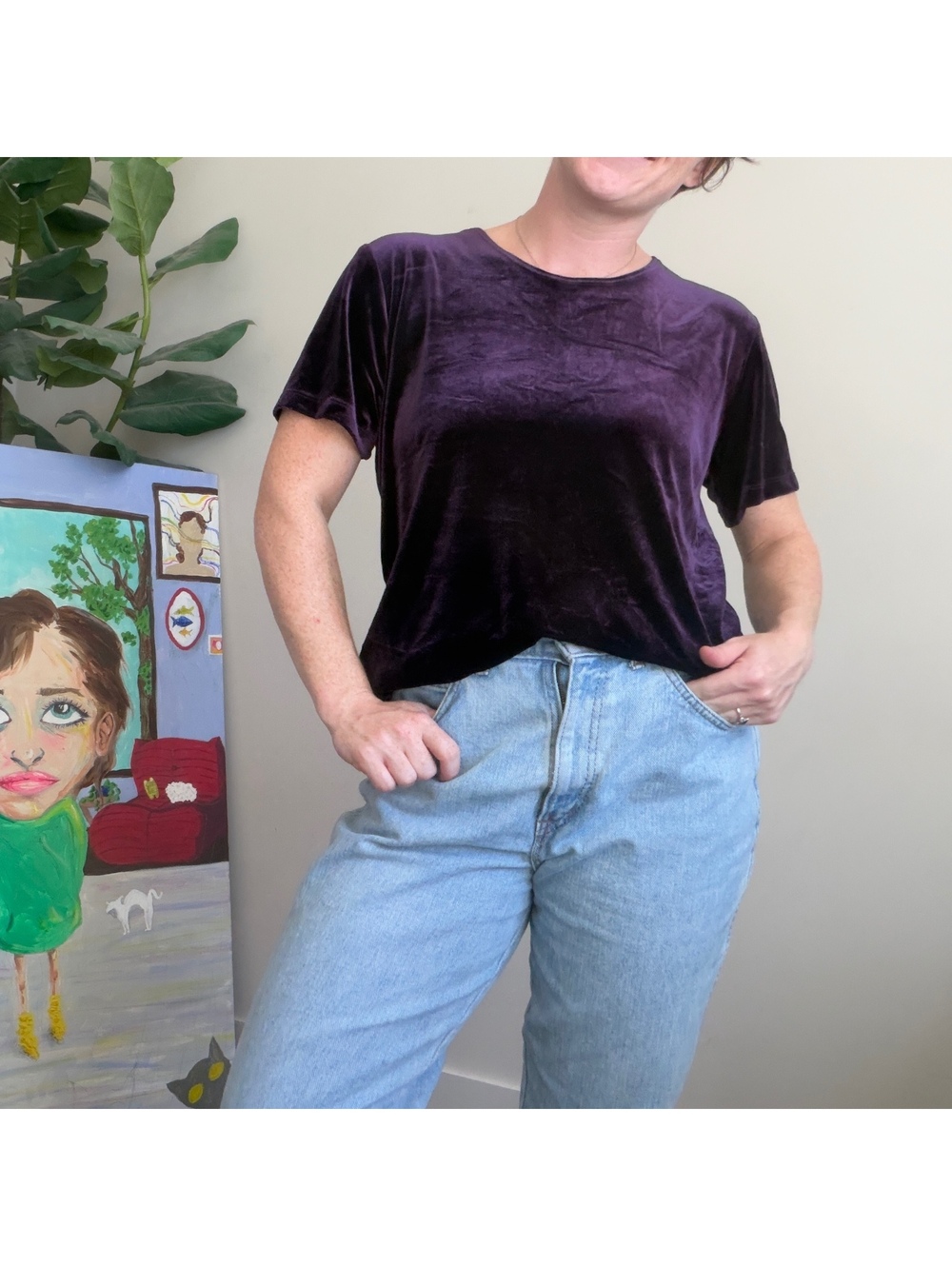 Vintage 90s purple velvet short sleeve purple velvet short sleeve top